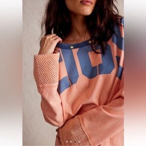 Free People We The Free Courtside Star 1985 Tee Small Oversized Peach Cotton Top